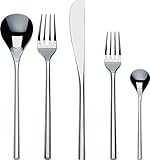 Alessi MU Besteckset 5 TLG. je einen Tafellöffel,Tafelgabel,Tafelmesser,Dessertgabel,Teelöffel, Edelstahl, Silber, 2 x 4 x 13.5 cm