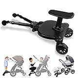 Buggy Board Universal mit Sitz, Einstellbare Trittbrett für Kinderwagen Mitfahrbrett mit Großer Stehfläche, Kompatibel mit Fast Jedem Kinderwagen Hält Kinder bis zu 55 Pfund (2-7 Jahren) (Schwarz)