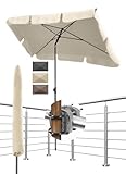 Menz Sonnenschirm Balkon - 3-IN-1 Sonnenschutz Balkon SET in Beige - UPF 50+ Sonnenschirm rechteckig 200x125cm + Sonnenschirmhalter Balkongeländer + Sonnenschirmhülle