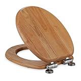 Relaxdays Toilettendeckel mit Absenkautomatik & Quick Release, 37,5 x 43,5 cm, Holz, Montage von Oben, ovale Form, Natur