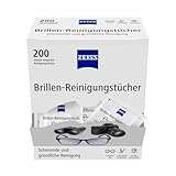ZEISS Brillen-Reinigungstücher mit Alkohol 200 Stück zur schonenden & gründlichen Reinigung Ihrer Brillengläser - jedes Tuch einzeln verpackt - ideal für unterwegs oder auf Reisen