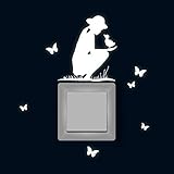 Lichtschaltertattoo Lichtschalteraufkleber Lichtschaltersticker Wandtattoo Wandbild Mädchen mit Gans Küken und Schmetterlingen fluoreszierend M1882