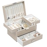 Dajasan Schmuckkästchen, Schmuckaufbewahrung, Groß Schmuckständer, 3 Ebenen PU-Leder Schmuckbox, Schmuckschatulle Geschenkbox für Mädchen (Champagnerfarben)