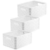 Rotho Country 3er-Set Aufbewahrungskiste Rattan-Optik, Kunststoff (PP) BPA-frei, Weiss, A5+/11l, (32,8 x 23,8 x 16 cm)