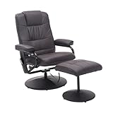 HOMCOM Massagesessel mit Hocker, Drehbares Relaxsessel mit Massagefunktion, Elektrisches Fernsehsessel mit Liegefunktion, Fernbedienung für Wohnzimmer, Kunstleder, Braun