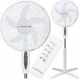 U-SMILER Ventilator mit Fernbedienung, Standventilator sehr Leise 55W, 5 Klingen, 90° Oszillation, 3 Geschwindigkeiten, Timer 4h, Stand Ventilator, Bodenventilator, Schlafzimmer Kühlung, Weiß