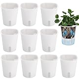 Huiguli 10 Stück Blumentopf, Weiß Selbstbewässerungstopf Klein, Φ7.5cm Pflanzen Topf mit Bewässerungssystem, PP Plastik Gradentopf mit Wasserstandsanzeiger für Innen und Außen