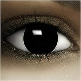 FXCONTACTS Jahreslinsen Schwarz HEXE + Tattoos + Kontaktlinsenbehälter, 2 Stück (1 Paar) farbige Kontaktlinsen ohne Stärke, weich, ideal für Halloween, Cosplay, Karneval & Fasching