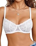 Avidlove Damen Dirndl BH Sexy Spitze Transparent Bügel Bra Komfort Klassische Balconette BHS Spaghetti Ungepolsterte Bralette Tägliche Unterwäsche Weiß L