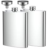 2 pcs Flachmann Edelstahl, Flachmann Set aus Edelstahl, Aus 304 Edelstahl, für Whiskey, Rum, Wodka, Geeignet für Wandern und Party(8 oz. 220ml), Silber