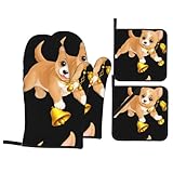 BROLEO Küchen-Backset, Ofenhandschuhe, verdickter und isolierter vierteiliger Anzug mit Glocken