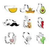 WDYJMALL Mexikanische Cinco de Mayo Ausstechformen, 9-teiliges Set, Taco, Wassermelone, Sombrero, Hut, Avocado, Schnurrbart, Violine, Pfeffer, Schaf, Lamm, Maraca, Kaktus – B