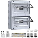 Kamtop Verteilerkasten Aufputz,IP65 Sicherungskasten Aufputz, 2 Reihig 24 Modules kleiner Verteilerkasten Mit 5 Terminals 7 Steckverbinder für Außenbereich, Garten, Bauernhof, Laden