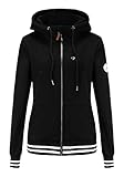 TrendiMax Damen Sweatjacke Kapuzenpullover Zip Hoodie Kapuzenjacke Winter Sweatshirt Jacke, Schwarz-Uni, L