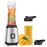 400W Mini Standmixer, Smoothie Maker Mixer mit 2 x 600 ml BPA-freien Trinkflaschen, Shake Mixer für Shakes, Smoothies, Eis und Babynahrung, 25.000 U/min, Silber