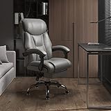 Bürostuhl mit hoher Rückenlehne, Leder, mit Rollen, ergonomisches Design für schwere Menschen, verstellbarer Computer-Schreibtischstuhl, bequemer Chef-Stuhl für Erwachsene, Grau (64 x 46 x 54 cm)