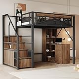 vutizal Metall-Hochbett 140x200 cm Schwarz mit Integriertem Stauraum & Fensterdesign – Für Spiel- und Lernzonen – Robust bis 120kg – Einfache Selbstmontage