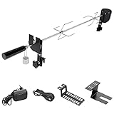 SHYOSUCCE Grillspieß Set mit 2 Fleischnadeln, Motor, USB Leitung und Adapter Verbindung, Elektrischer Drehspieß für Kugelgrill, Holzkohlegrills, Gasgrills und Rotisserie, Einstellbare Länge 69-137cm