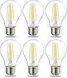 Amazon Basics Warmweiß LED-Leuchtmittel, Edison-Sockel E27, 7 W (entspricht 60-W-Glühbirne), nicht dimmbar, klares Filament, 6er-Pack