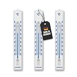 Lantelme 3 Stück Außenthermometer Set Temperatur + - 50°C 17cm länge | Wetterfest Analog Thermometer für Innen und Außen in Weiß | Gartenthermometer Zimmerthermometer für Garten Balkon Terrasse