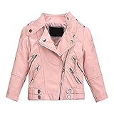 SXSHUN Lederjacke Kinder Mädchen Jacke PU Motorrad Bikerjacke Übergangsjacke Frühling und Herbst , Rosa, 146(Größenetikett:150