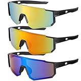 Utensilsto 3 Stück Schnelle Brille Herren Damen Fahrradbrille UV 400 Sportbrille Sport Sonnenbrille Laufbrille MTB Fahrrad Brillen für Herren Rennrad Fahrrad Ski Rave Golf Outdooraktivitäten (schwarz)
