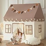 Kinderzelt mit gepolsterter Matte, LED-Lichtern und Dekoration, Kinderzelt, Spielhaus für Kinder, Innenbettzelt für Kleinkinder, Spielzimmermöbel in neutralen Farben