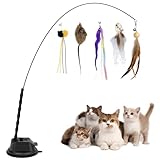 BAISHUWU Interaktives Katzenspielzeug Federn, 7 Stück Katzenspielzeug Saugnapf Katzenange, Interaktives Katzenspielzeug Angel Set, Katzenspielzeug Angel mit Federn, Für Kleine Große Katzen Spielzeug