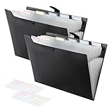 FRETONBA Fächermappe A4 mit 7 Fächer, 2er Dokumentenmappe, Schnellhefter A4 Plastik Stabil Gestaltung des Etiketts, Ringbuch Knopfdesign Verhindert Streuung, Register für Ordner, Schwarz