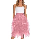 Schmetterling kostüm Damen Tüllrock Damen Lang A-Linie Glitzer Rock Retro Karneval Kostüm Puffy Tüll-Petticoat 80er Jahre Outfit Tutu Rockabilly Pailletten rosa Tüllrock