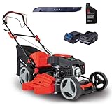 Scheppach Benzin Rasenmäher MS200-51E mit Radantrieb & E-Start | 51cm Schnittbreite | 5,2 PS | 65L Korb | 7 Stufen Höhenverstellung | Seitenauswurf | Mulchfunktion | inkl. Motoröl & Ersatzmesser