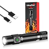 UltraFire T5 Taktische Taschenlampe mit Batterie, 1800 Lumen Wiederaufladbare LED Taschenlampe, Polizei Taschenlampe mit Doppelschalter, USB-C Kleine Taschenlampe für Outdoor und Indoor Aktivitäten