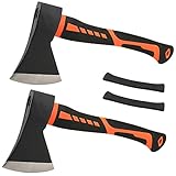 ZEONHEI 2er-Pack Beil Axt 800g, 38cm Spaltaxt mit Gummiüberzug, Handbeil Spaltaxt Spaltbeil mit Fiberglas Griff und Klinge aus Kohlenstoffstahl für Garten, Camping