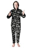 CityComfort Onesie Kinder Fleece Overall Jumpsuit Schlafanzug Jungen Mädchen Extra Weich Einteiler Ganzkörperanzug Schlafoverall Pyjama Strampelanzug 7-14 Jahre (Schwarz, 11-12 Jahre)