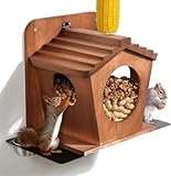 Eichhörnchen-Futterhaus aus Holz, wetterfestes Futterhäuschen inkl. Napf & Maiskolbenhalter für Eichhörnchen oder Streifenhörnchen, Eichhörnchen-Haus Futterstation für Garten