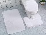 Badvorleger, 3-teilig, Set mit Deckel für Toilettendeckel, Weiß, weich, Badematte, Badematte, Duschmatte, Weiß