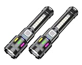 🆄🅽🆂🅴🆁 𝗧𝗜𝗣𝗣: 2er Pack LED Taschenlampe mit COB-Seitenlicht, extrem hell, stufenloser Zoom, Wasserfest nach IP65, 5 Lichtmodi, ABS Kunststoff, wiederaufladbarer Akku, rot/blau Seitenblitzlicht
