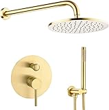 Duschsystem, wandmontierter Duschhaube mit 10-Zoll-Regenduschkopf und Handheld, Druckausgleichventil mit Trimmsatz und Ableiter, mattschwarz