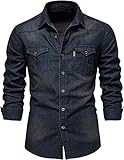 HOTIAN Herren Hemden, Herren Denim Shirt Langarmhemd,Freizeithemd Regular Businesshemd,Slim-Fit-Herrenhemden Navy L