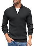 COOFANDY Herren Rollkragenpullover Zip Pullover Strickpullover Langarm Warm Winterpullover Rollkragenpulli Solid Arbeitspulli Thermo Pullover Männer Pullover Schwarz XL