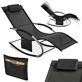 SoBuy Sonnenliege Gartenliege wetterfest Liegestuhl Schaukelstuhl mit Kopfkissen Relaxliege Schaukelliege Strandliege Outdoor Terrasse Balkon Camping bis 150 kg Schwarz Gartenmöbel OGS28-SCH