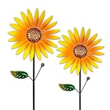 pearlstar Sonnenblume Windrad Metall, 2er-Pack Windspiel Garten Mit Metallpfahl, 94cmx25cm Windspinner Gartendeko Für Draußen Balkon Terrasse Rasen