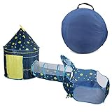 Spielen Sie Crawl Tunnel Spielzeug, Crawl Tunnel Playhouse Innovative Education 3 in 1 Pop Up Zelt mit tragbarer Aufbewahrungstasche für den Außenbereich für(Blauer dreiteiliger Anzug)