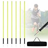 HENGMEI 1,8m Slalomstangen Set aus 6 Slalom Stangen Fussball Trainingszubehör Hürdenstangen Agility Stangen Set Für Hunde Trainingsstangen mit Erdspieß und Tragetasche