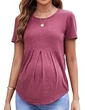 Brynmama Umstandstop vorderer Falte Peplum Tunika Kurzarm Rundhalsausschnitt Schwangerschafts Top Umstandsshirt