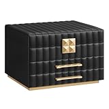 SONGMICS HOME ANAH Kollektion - Schmuckkästchen mit Spiegel 3 Ebenen, Schmuckaufbewahrung 2 Schubladen, PU mit Nähten, schwebender Effekt, 21,5 x 24 x 15,8 cm, Weihnachten, tintenschwarz JBC183B01