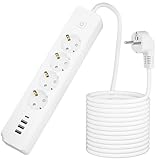 DSIOUHV Steckdosenleiste 8-Fach mit 45°Neigungsdesign 3 USB-A 1 USB-C Mehrfachsteckdose 1,8M verlängerungskabel 3680W 16A Sicher, mit Überhitzungsschutz, geeignet für Büro/Spielzimmer/Küche