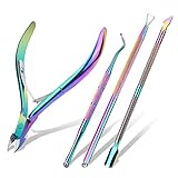 ACWOO Nagelhautzange Hautzange, 4-teiliges Set Edelstahl Nagelhautschneider mit Nagelhautschieber, Nagelhautentferner Set Maniküre Pediküre Werkzeuge für Fußnägel und Fingernägel (Bunt)