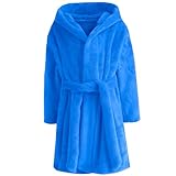 RUOGU Kinder-Bademantel mit Kapuze, Plüsch-Fleece-Bademantel für Mädchen und Jungen, Blau, 11-12 Jahre