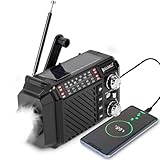 Kurbelradio Notfallradio mit 2600mAh Powerbank, Solar & USB-C Ladung, AM/FM/SW Weltempfänger, LED-Taschenlampe & SOS-Alarm für Notfall-Kits (Schwarz)